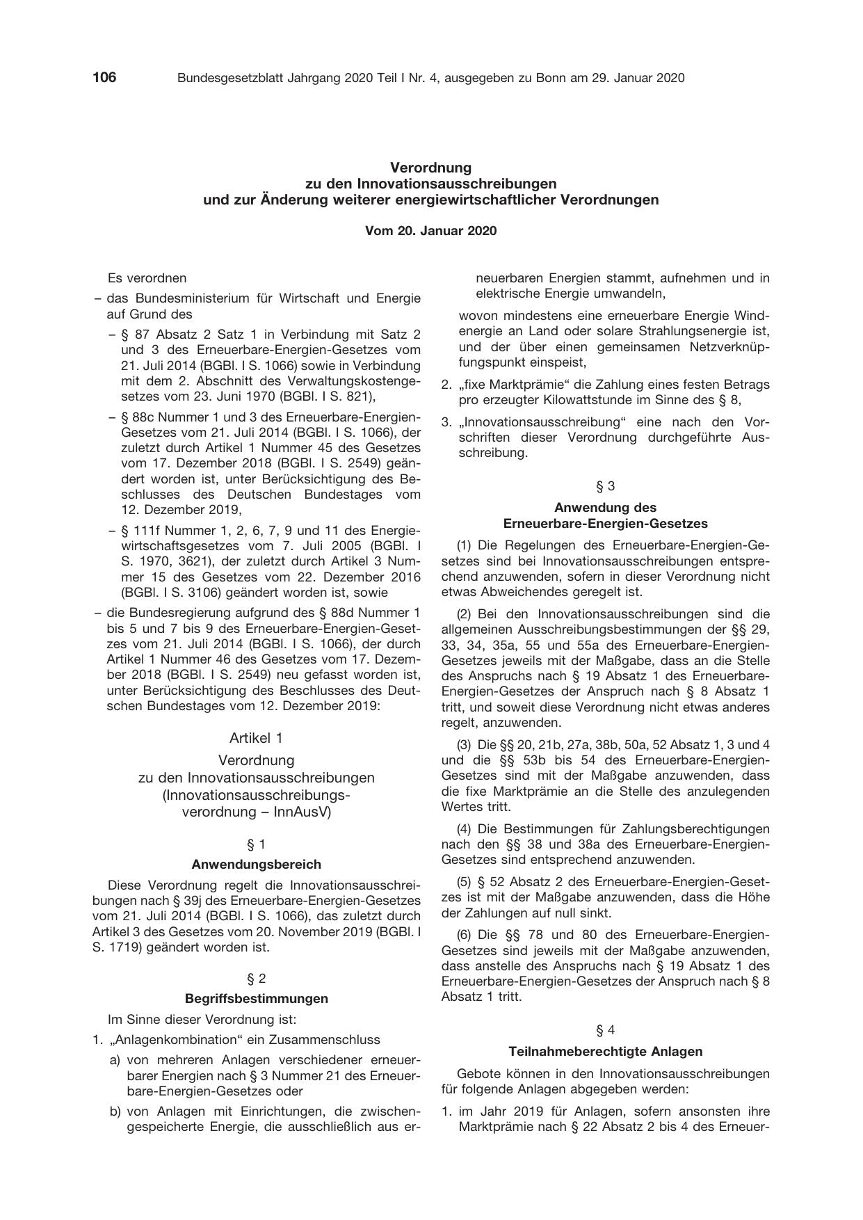 BGBl. 2020, Seite 106 — Originalseite als Abbildung