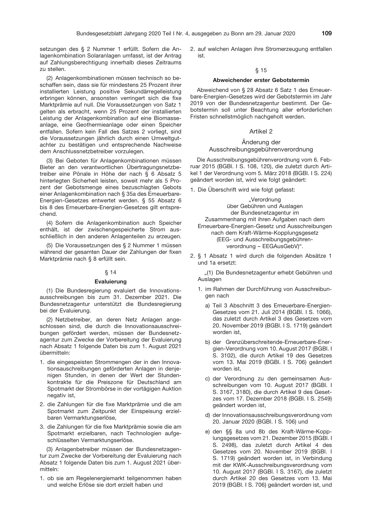 BGBl. 2020, Seite 109 — Originalseite als Abbildung