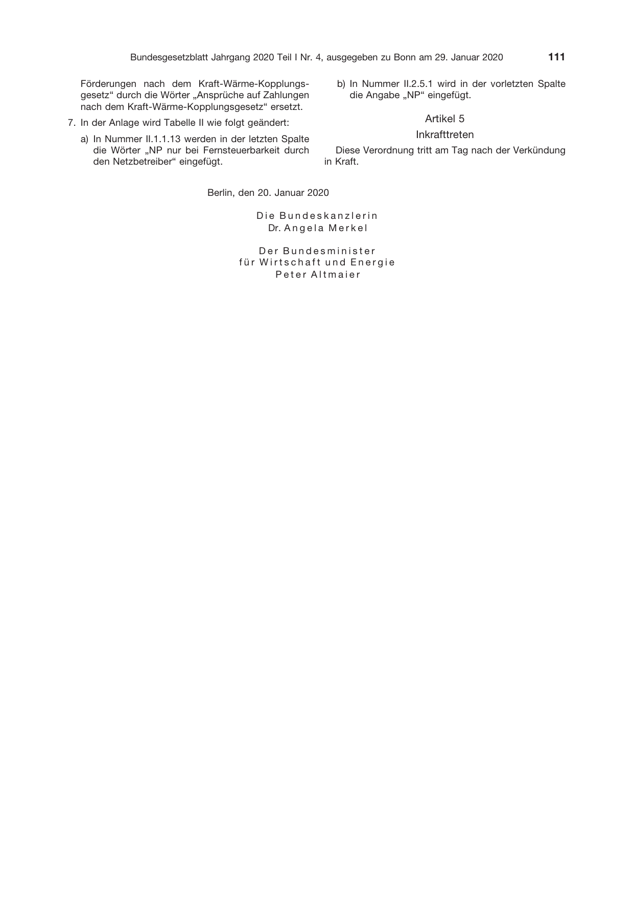 BGBl. 2020, Seite 111 — Originalseite als Abbildung