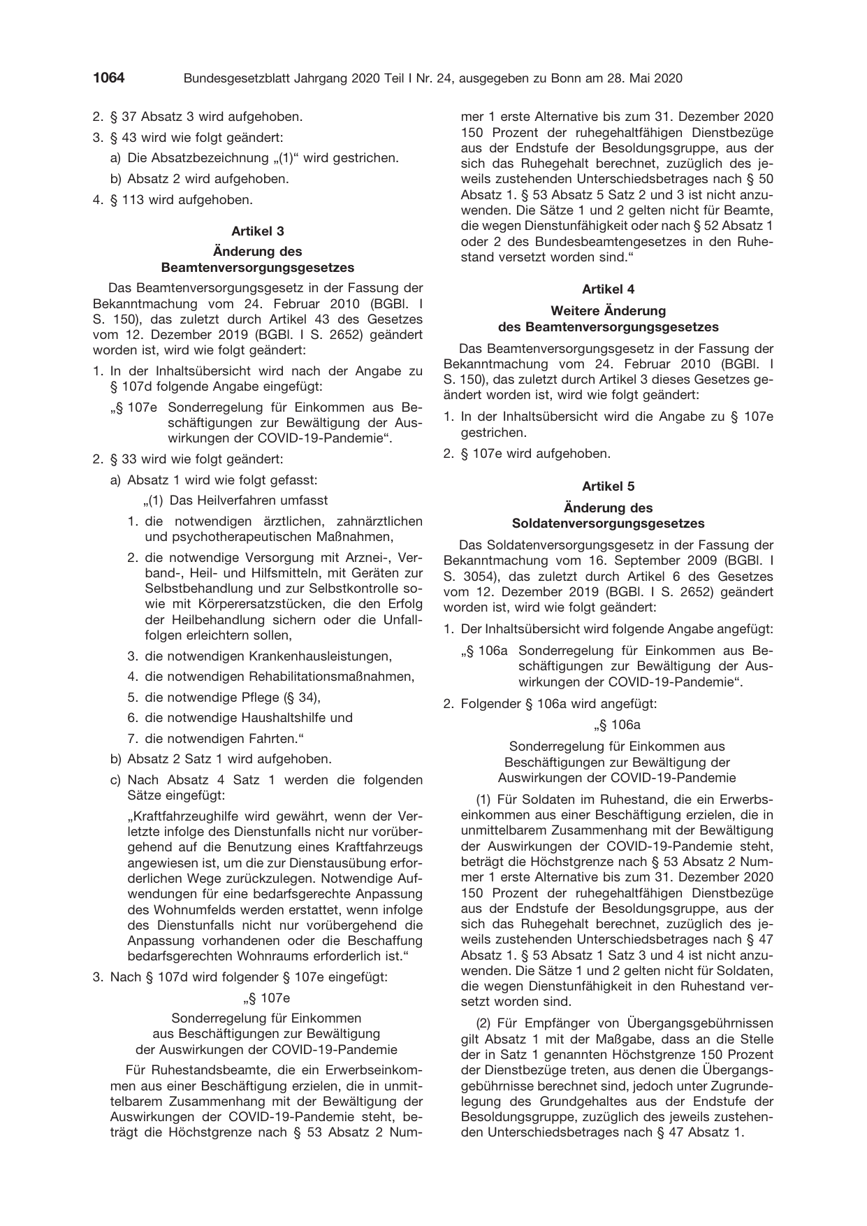 BGBl. 2020, Seite 1064 — Originalseite als Abbildung