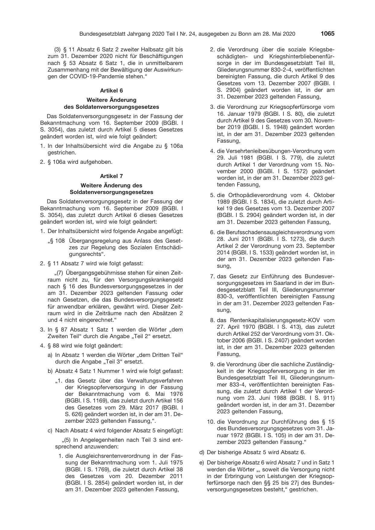 BGBl. 2020, Seite 1065 — Originalseite als Abbildung
