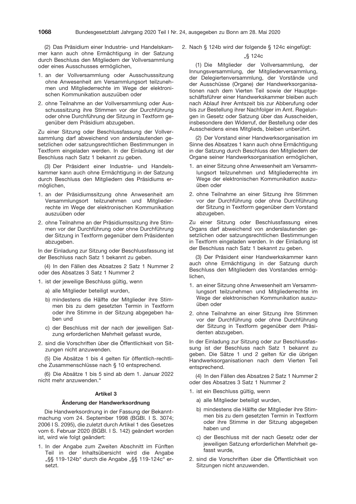 BGBl. 2020, Seite 1068 — Originalseite als Abbildung
