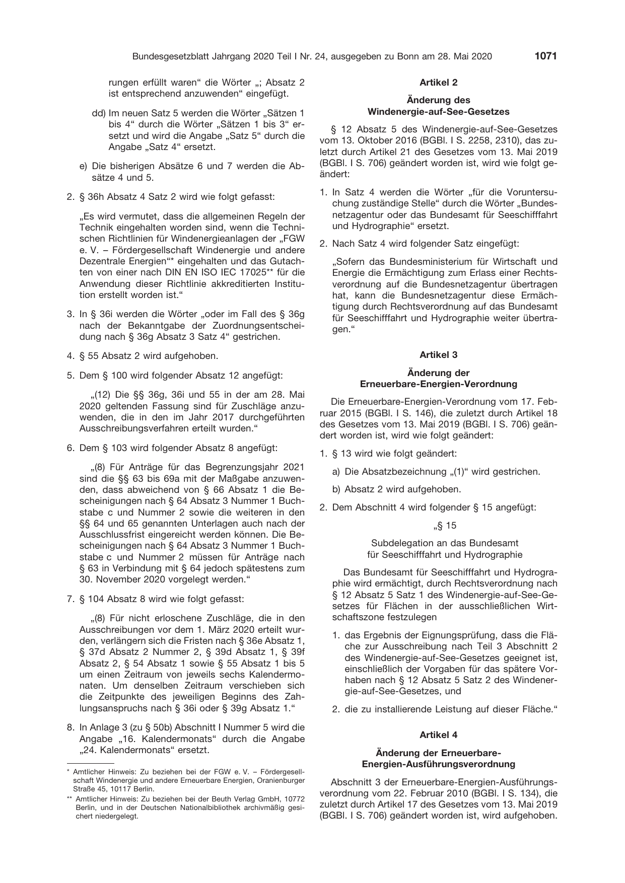 BGBl. 2020, Seite 1071 — Originalseite als Abbildung