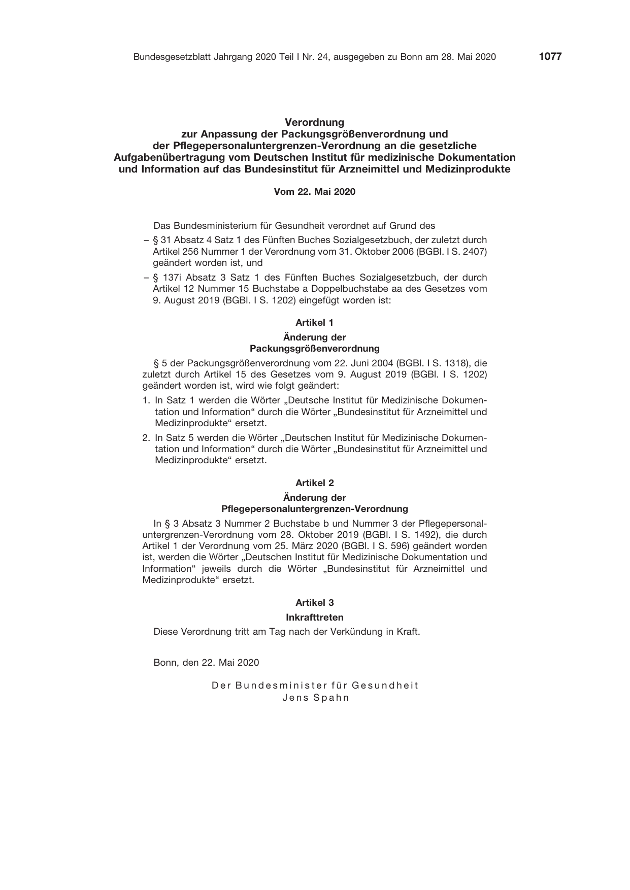 BGBl. 2020, Seite 1077 — Originalseite als Abbildung