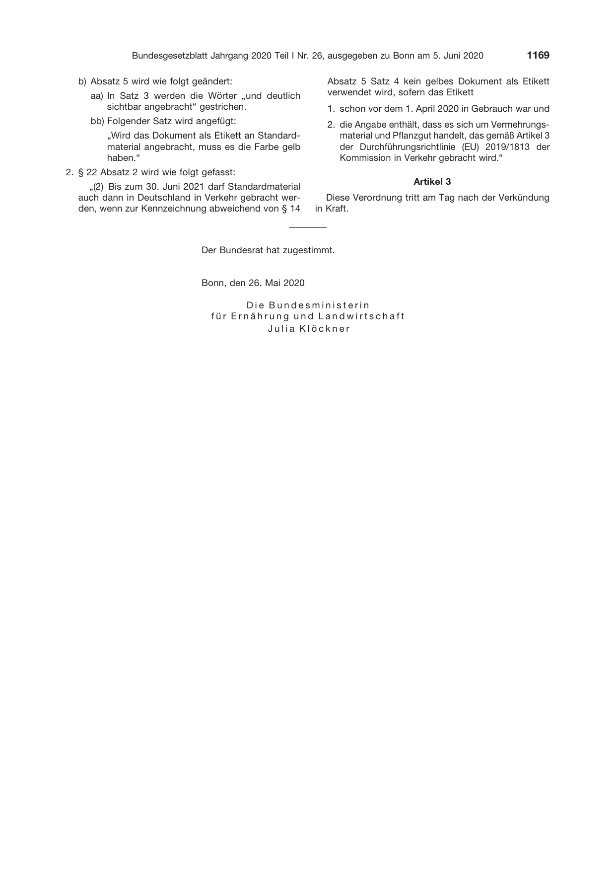BGBl. 2020, Seite 1169 — Originalseite als Abbildung