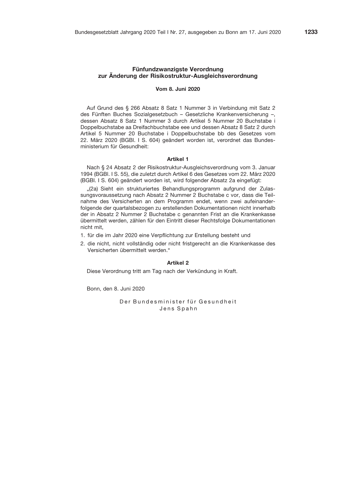 BGBl. 2020, Seite 1233 — Originalseite als Abbildung