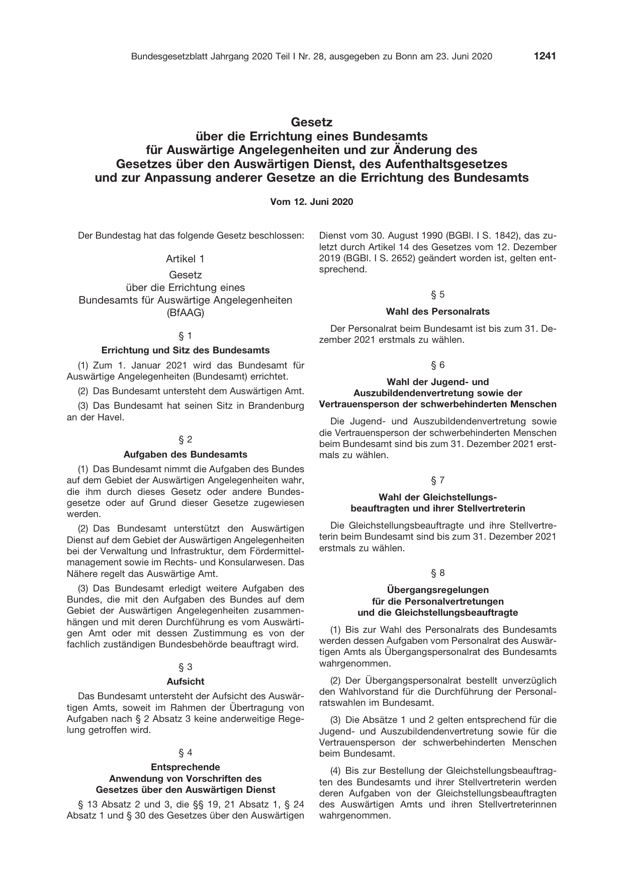 BGBl. 2020, Seite 1241 — Originalseite als Abbildung