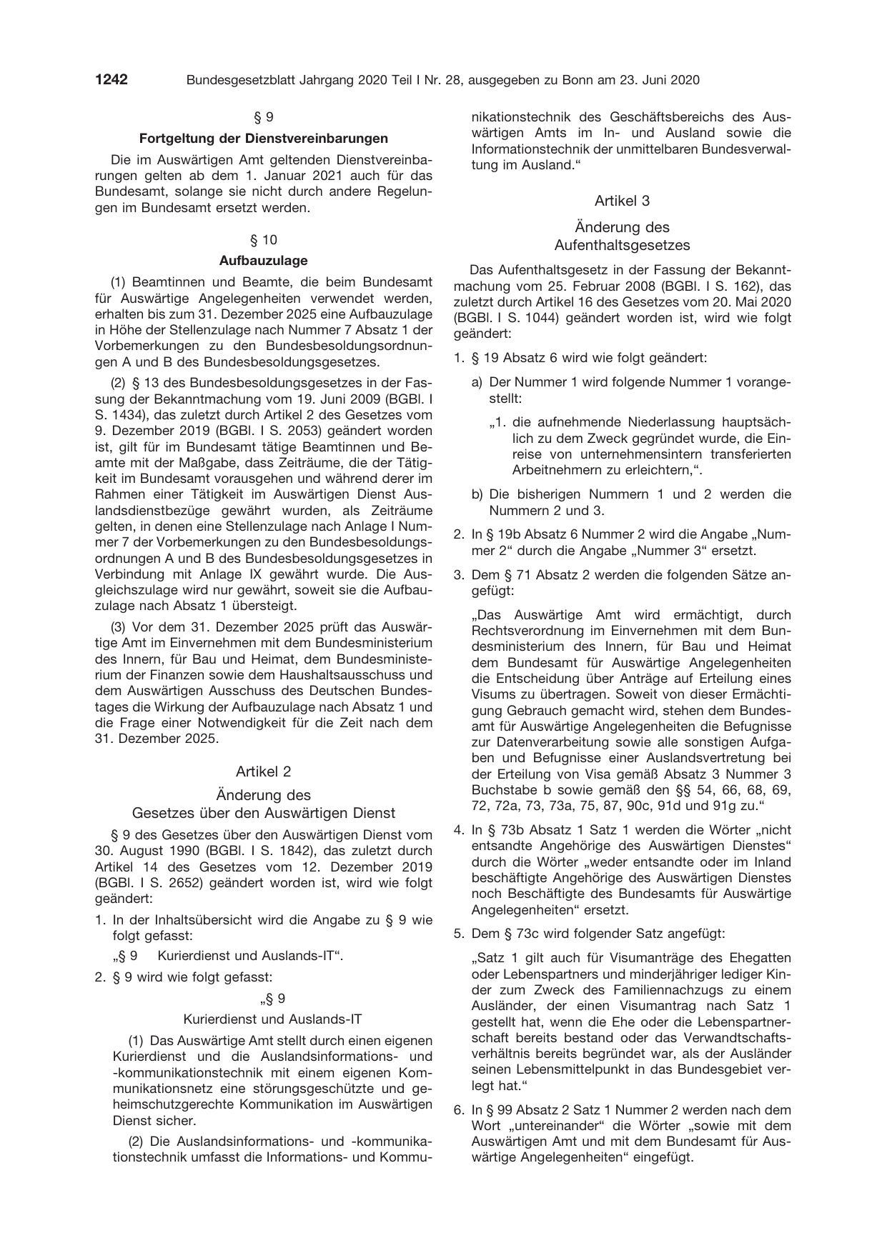 BGBl. 2020, Seite 1242 — Originalseite als Abbildung
