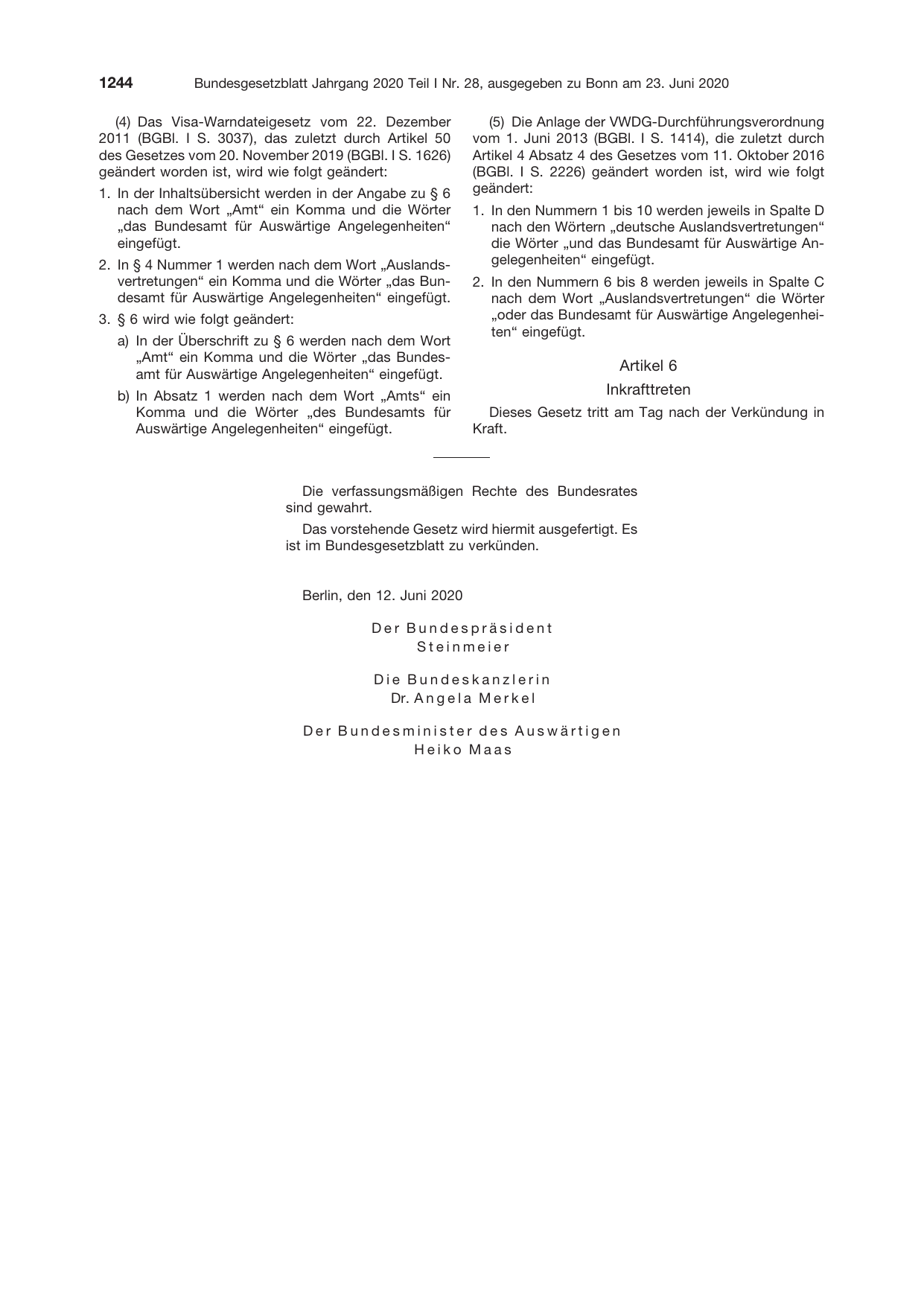 BGBl. 2020, Seite 1244 — Originalseite als Abbildung