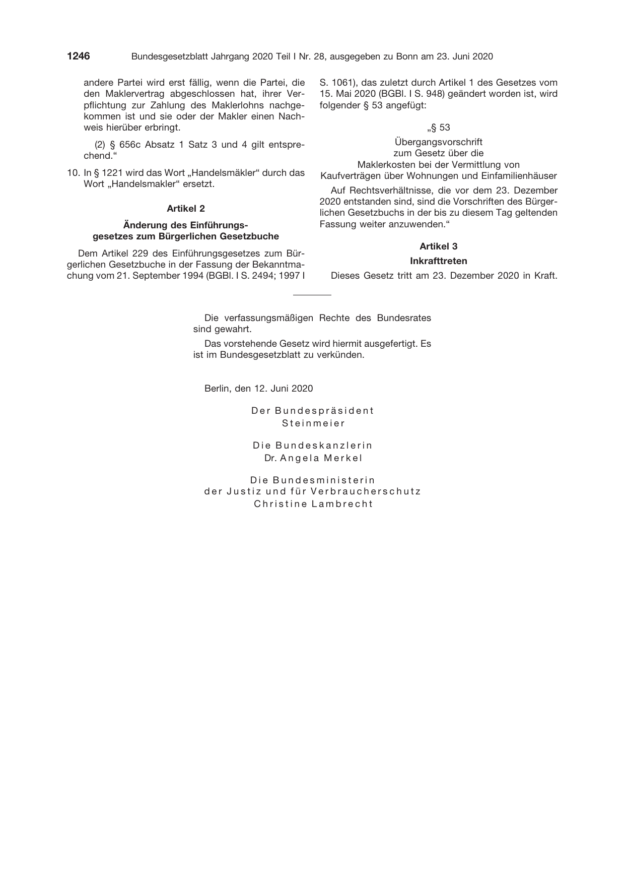 BGBl. 2020, Seite 1246 — Originalseite als Abbildung