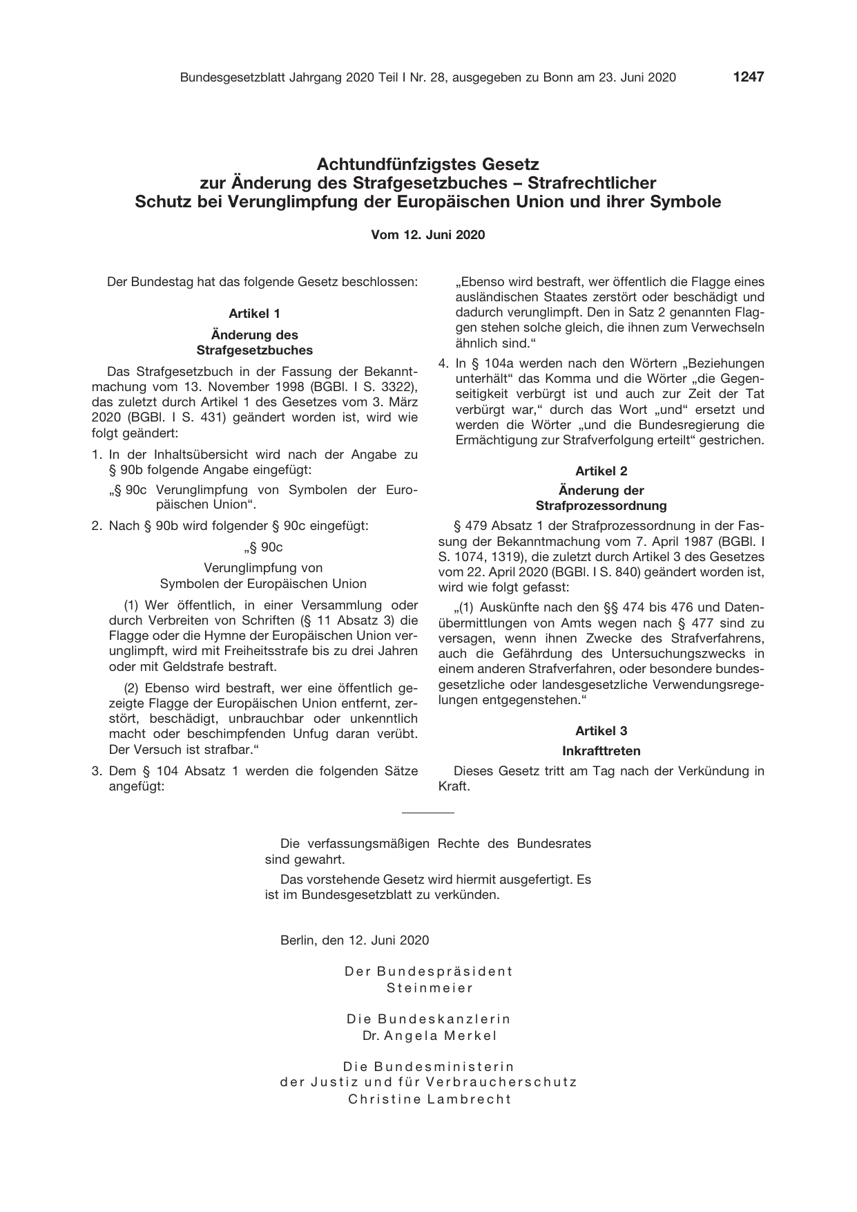 BGBl. 2020, Seite 1247 — Originalseite als Abbildung