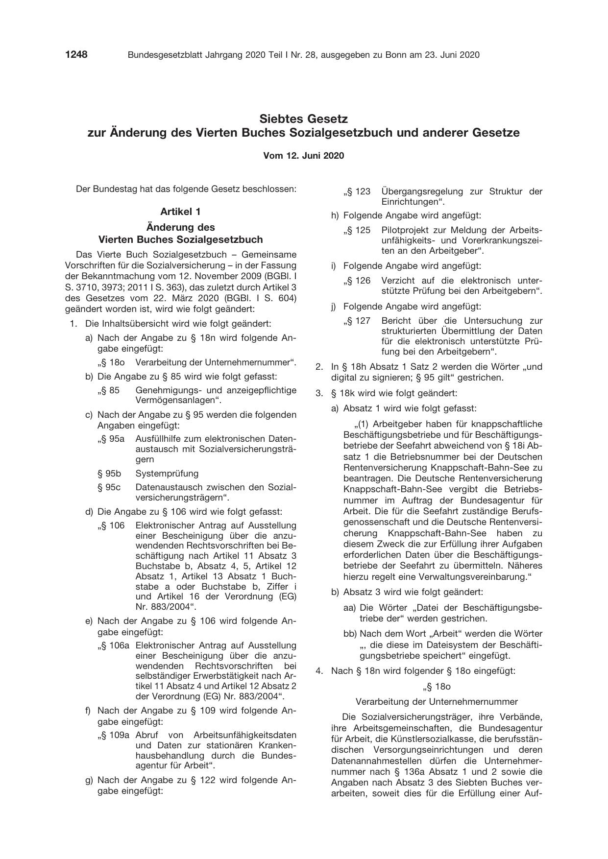 BGBl. 2020, Seite 1248 — Originalseite als Abbildung