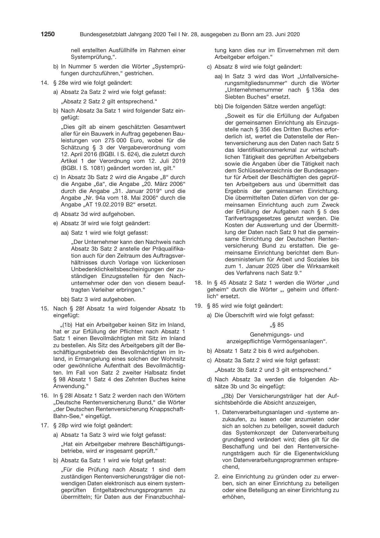BGBl. 2020, Seite 1250 — Originalseite als Abbildung