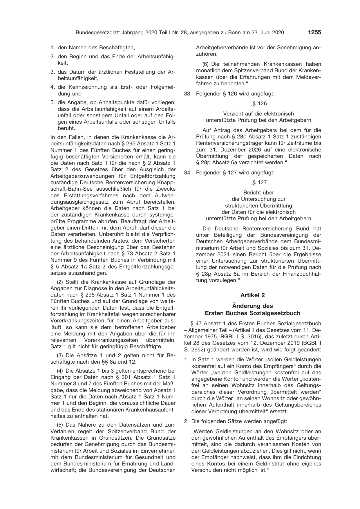 BGBl. 2020, Seite 1255 — Originalseite als Abbildung