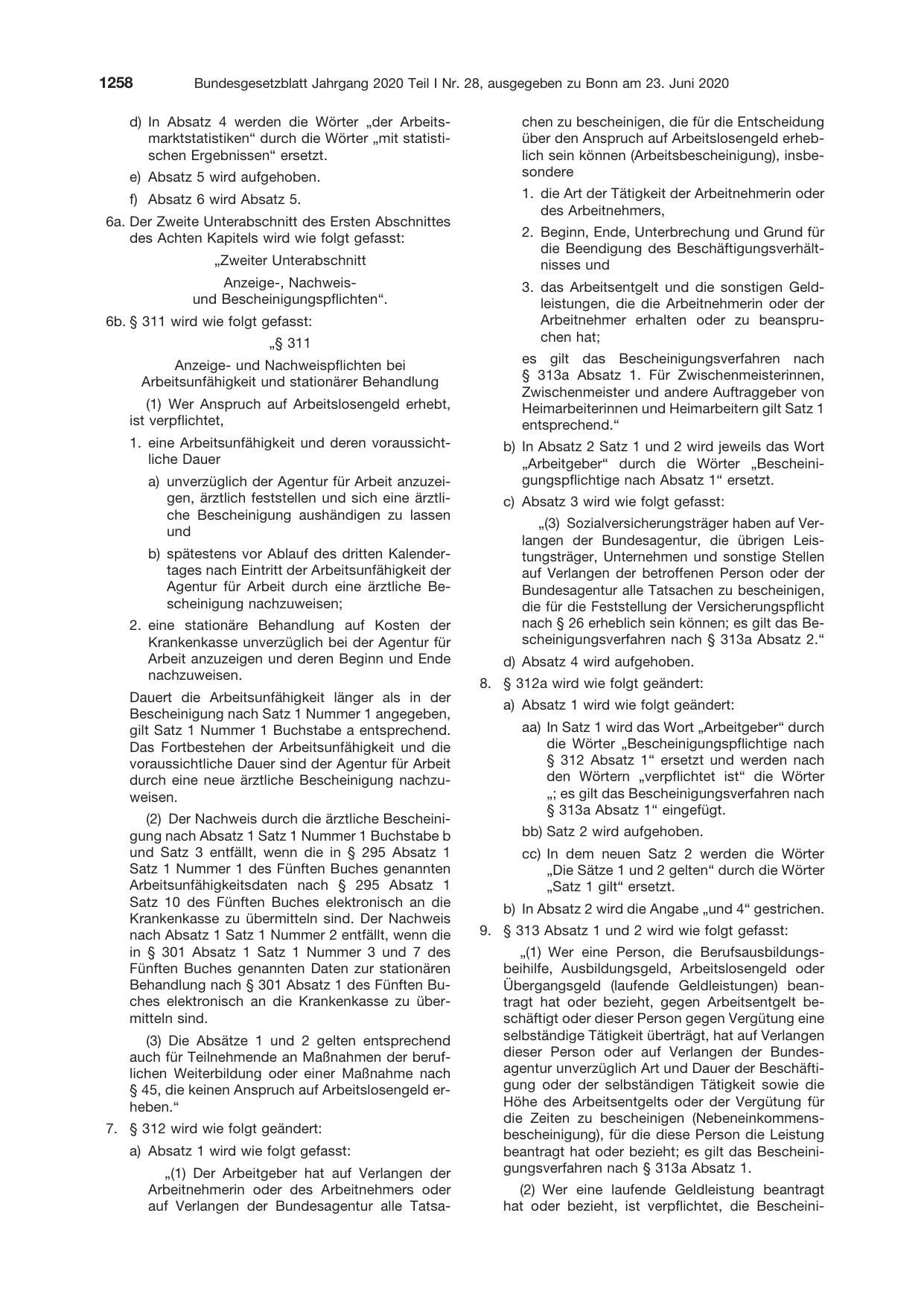 BGBl. 2020, Seite 1258 — Originalseite als Abbildung