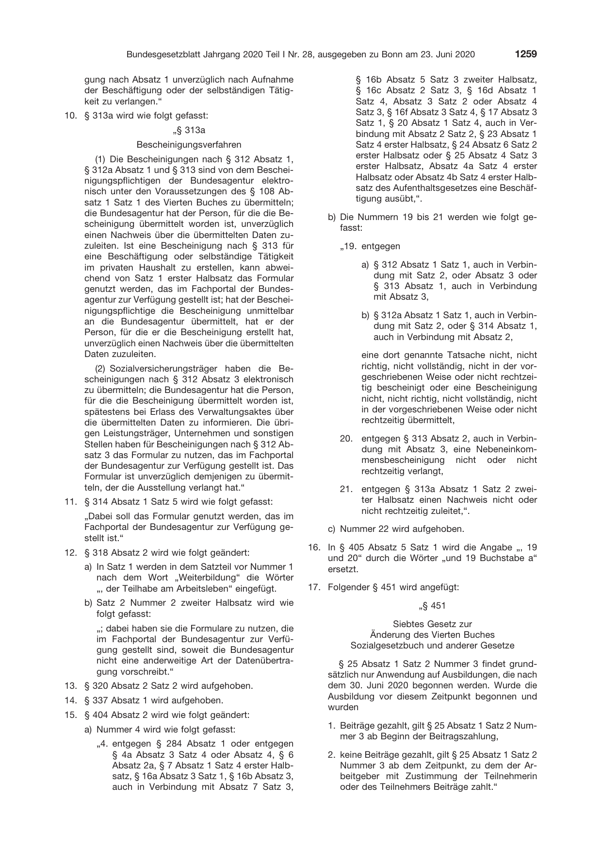 BGBl. 2020, Seite 1259 — Originalseite als Abbildung