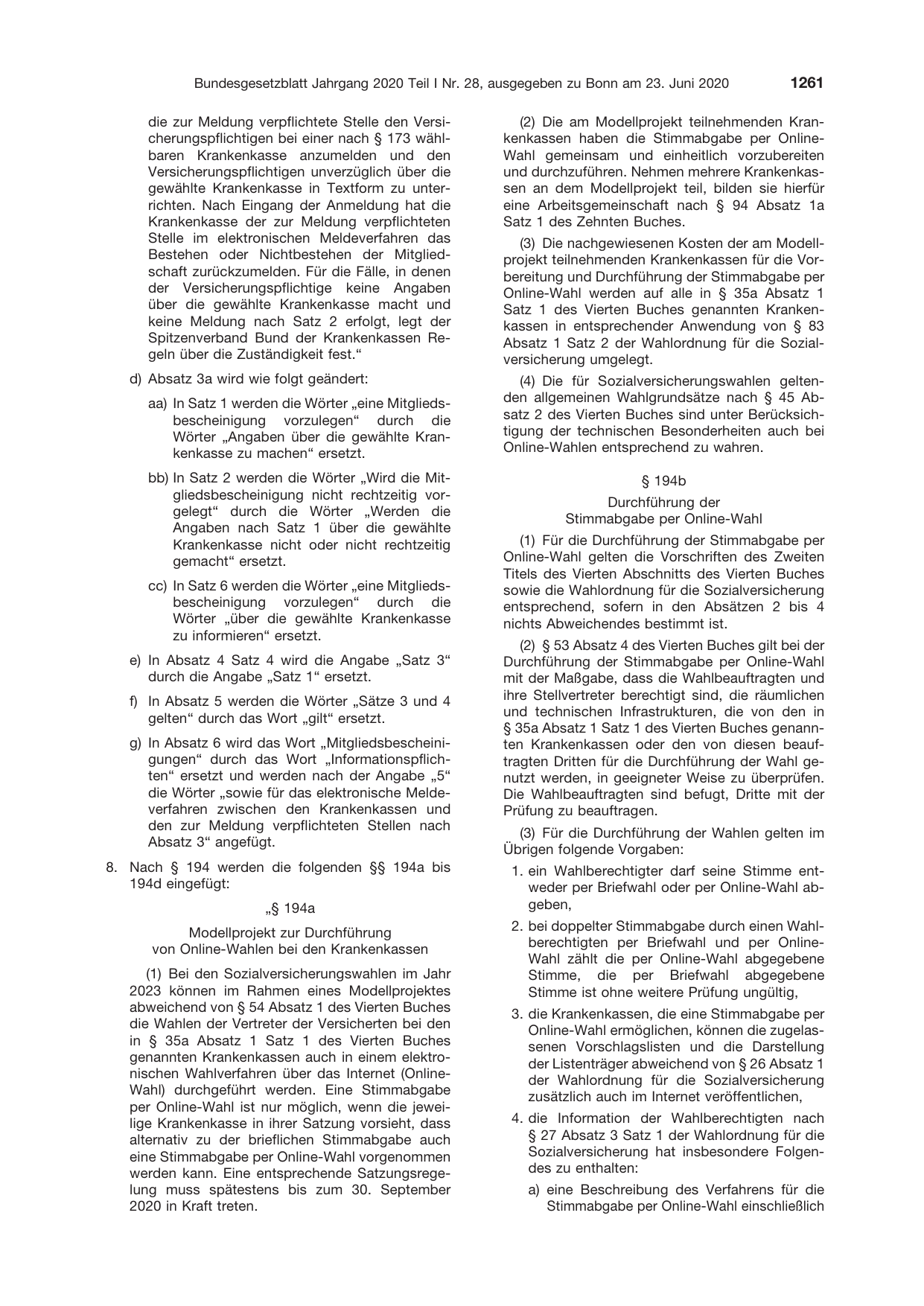 BGBl. 2020, Seite 1261 — Originalseite als Abbildung