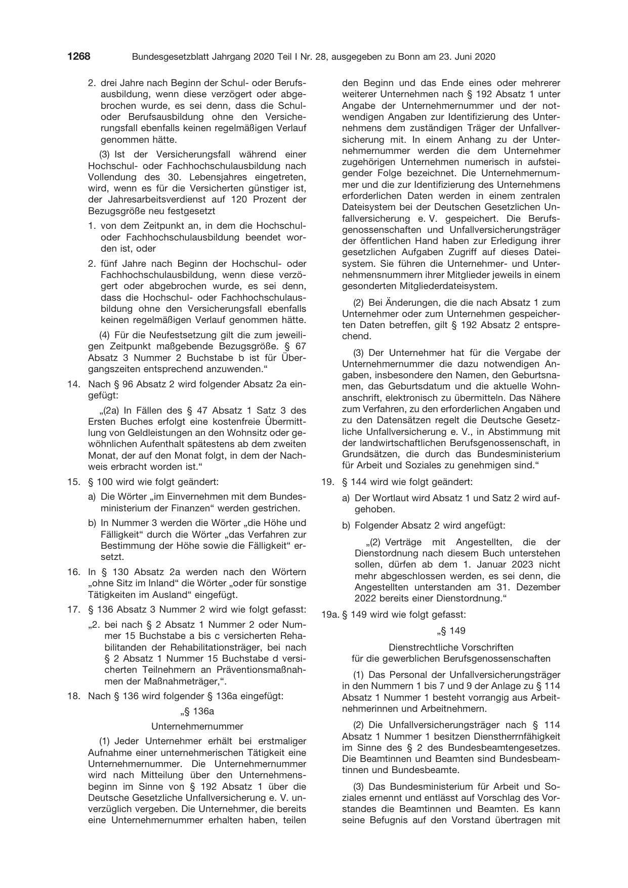 BGBl. 2020, Seite 1268 — Originalseite als Abbildung