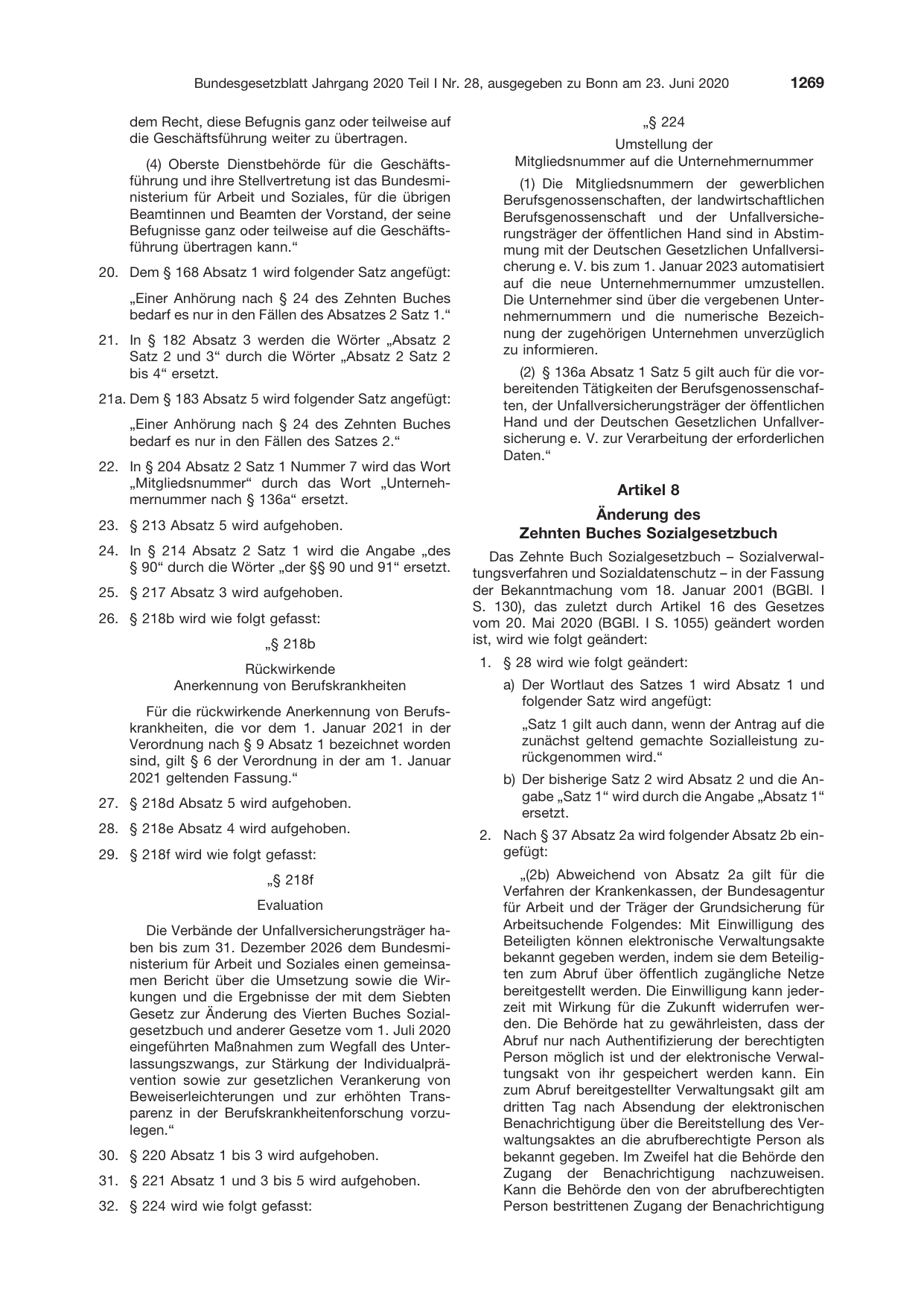 BGBl. 2020, Seite 1269 — Originalseite als Abbildung