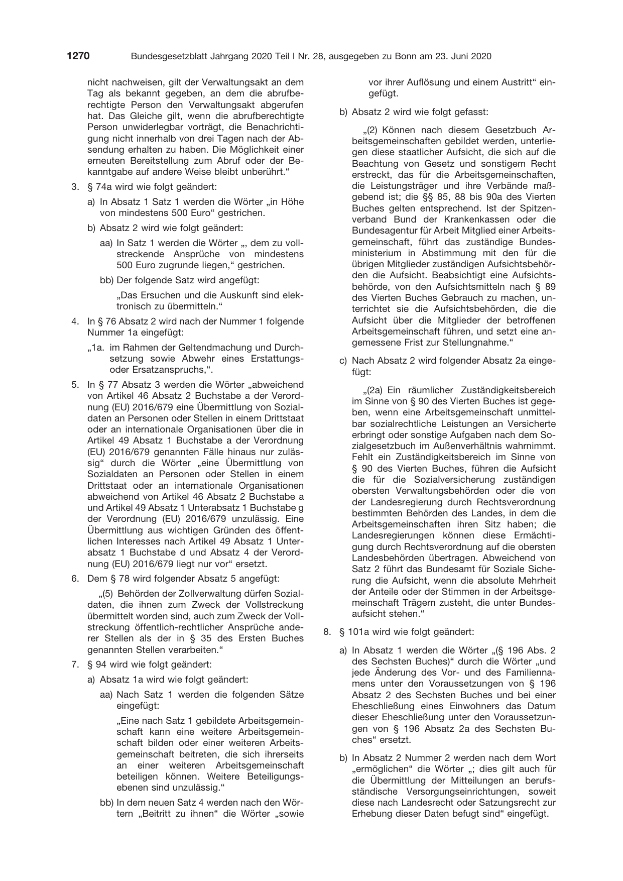 BGBl. 2020, Seite 1270 — Originalseite als Abbildung
