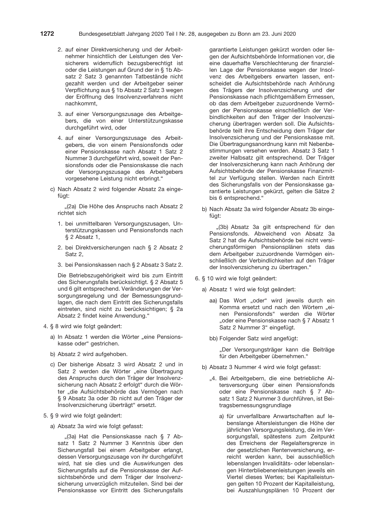 BGBl. 2020, Seite 1272 — Originalseite als Abbildung