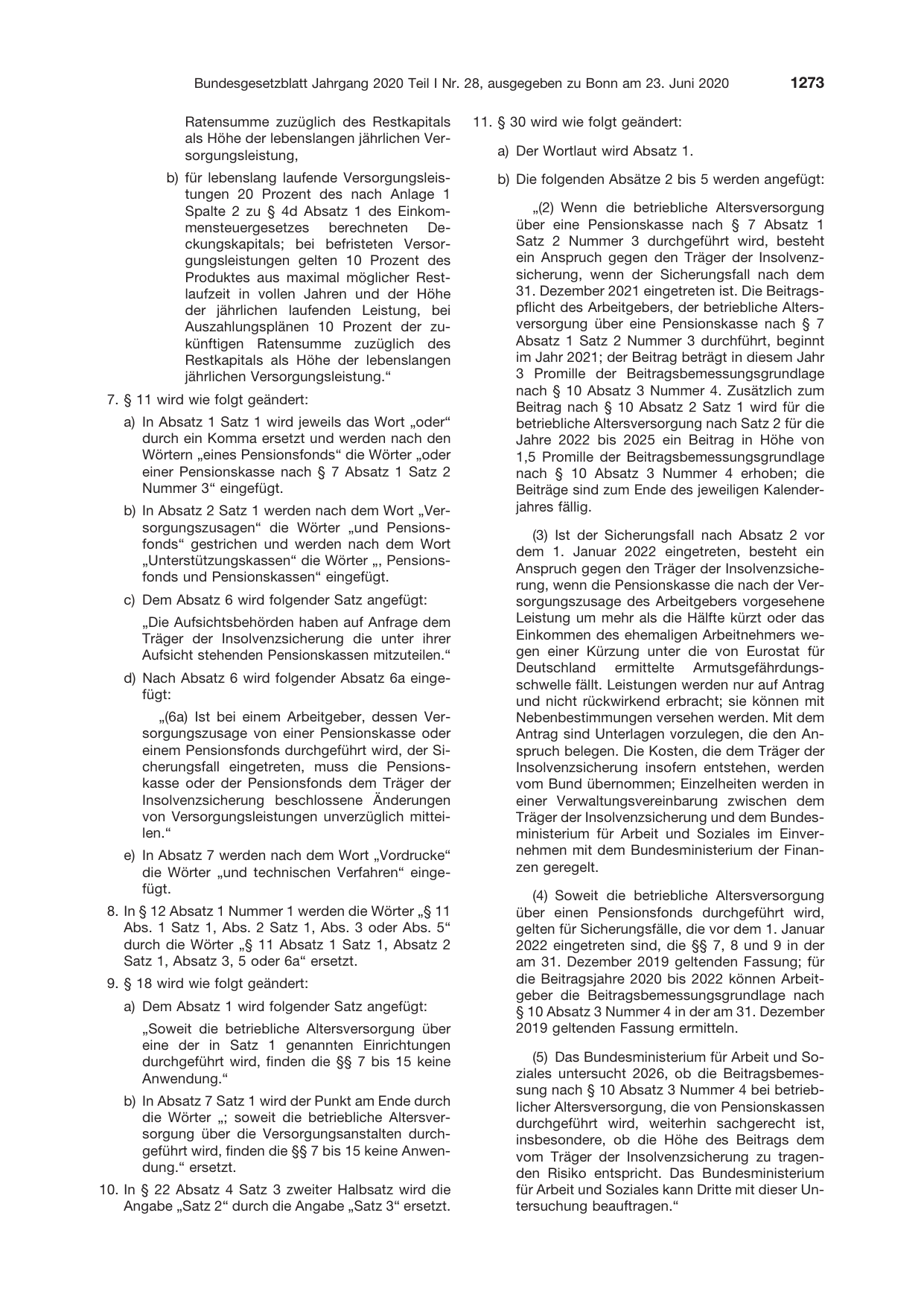 BGBl. 2020, Seite 1273 — Originalseite als Abbildung