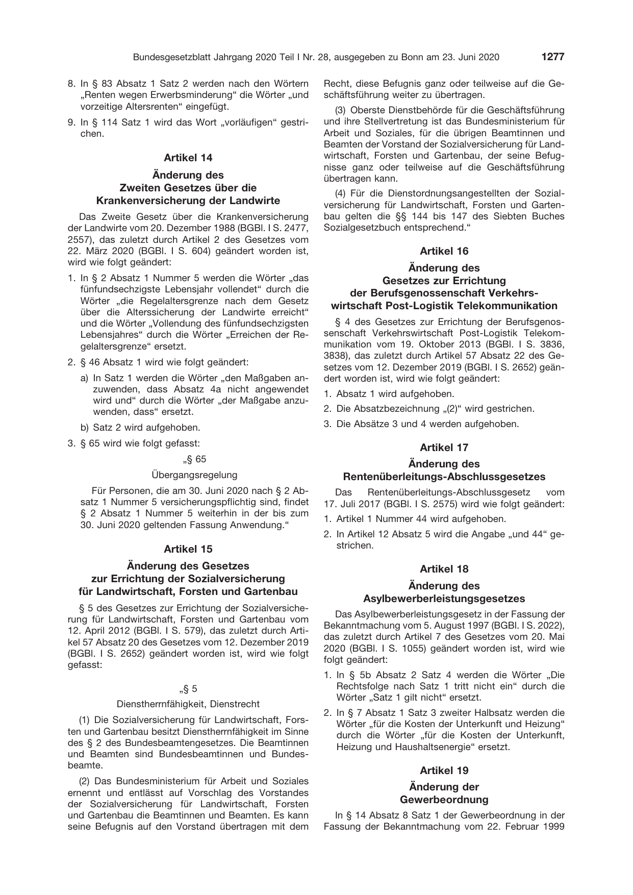 BGBl. 2020, Seite 1277 — Originalseite als Abbildung