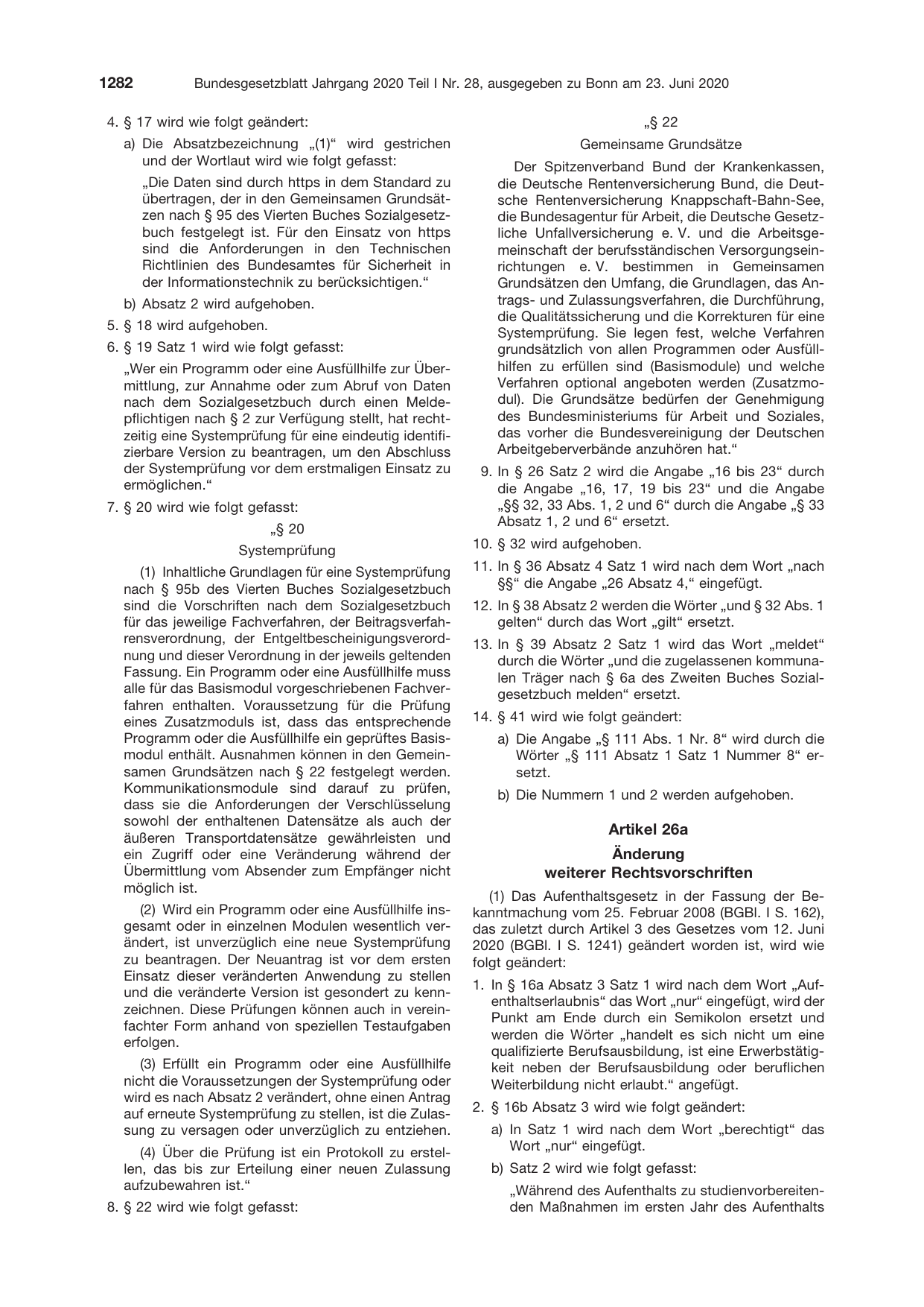 BGBl. 2020, Seite 1282 — Originalseite als Abbildung