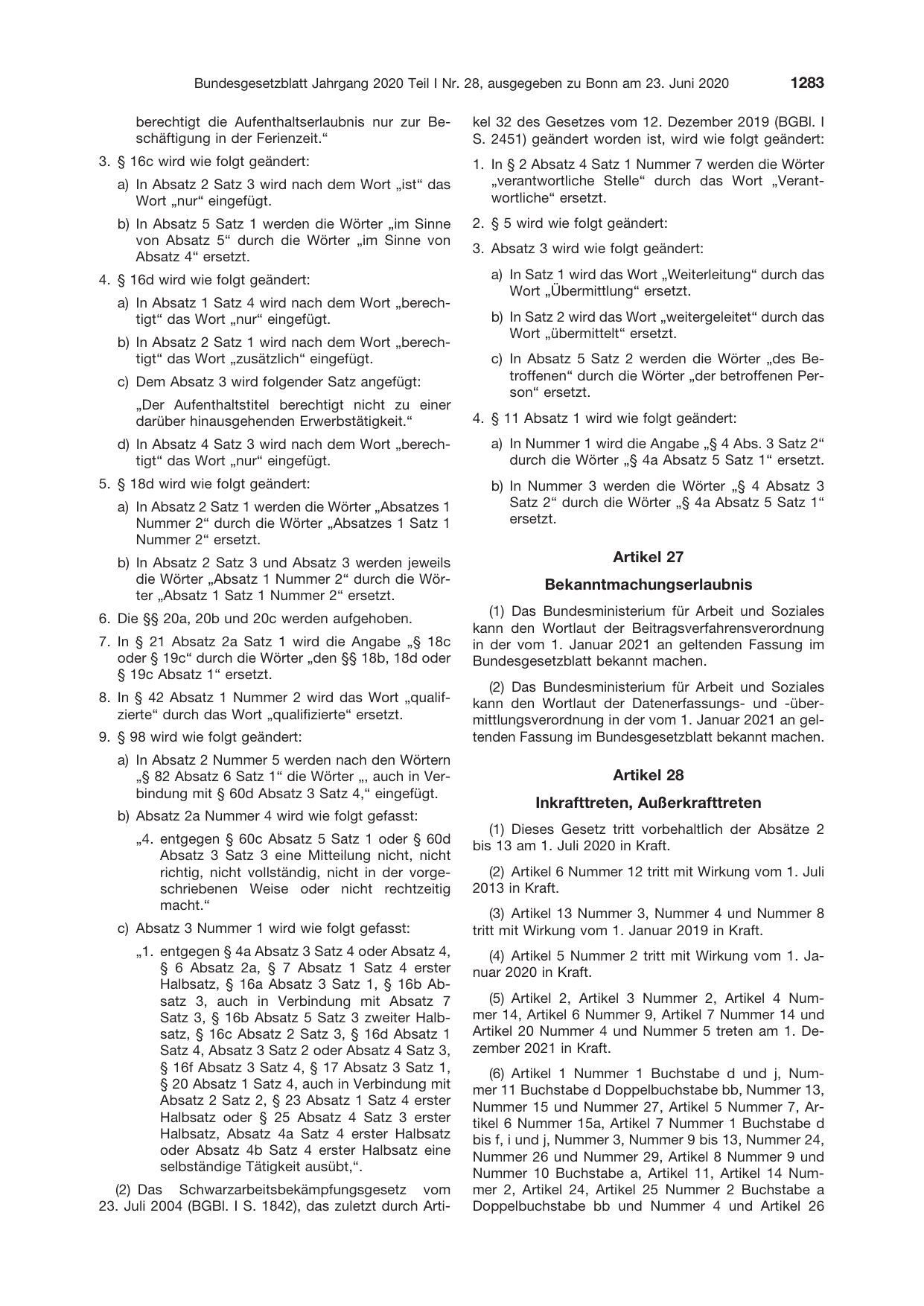 BGBl. 2020, Seite 1283 — Originalseite als Abbildung