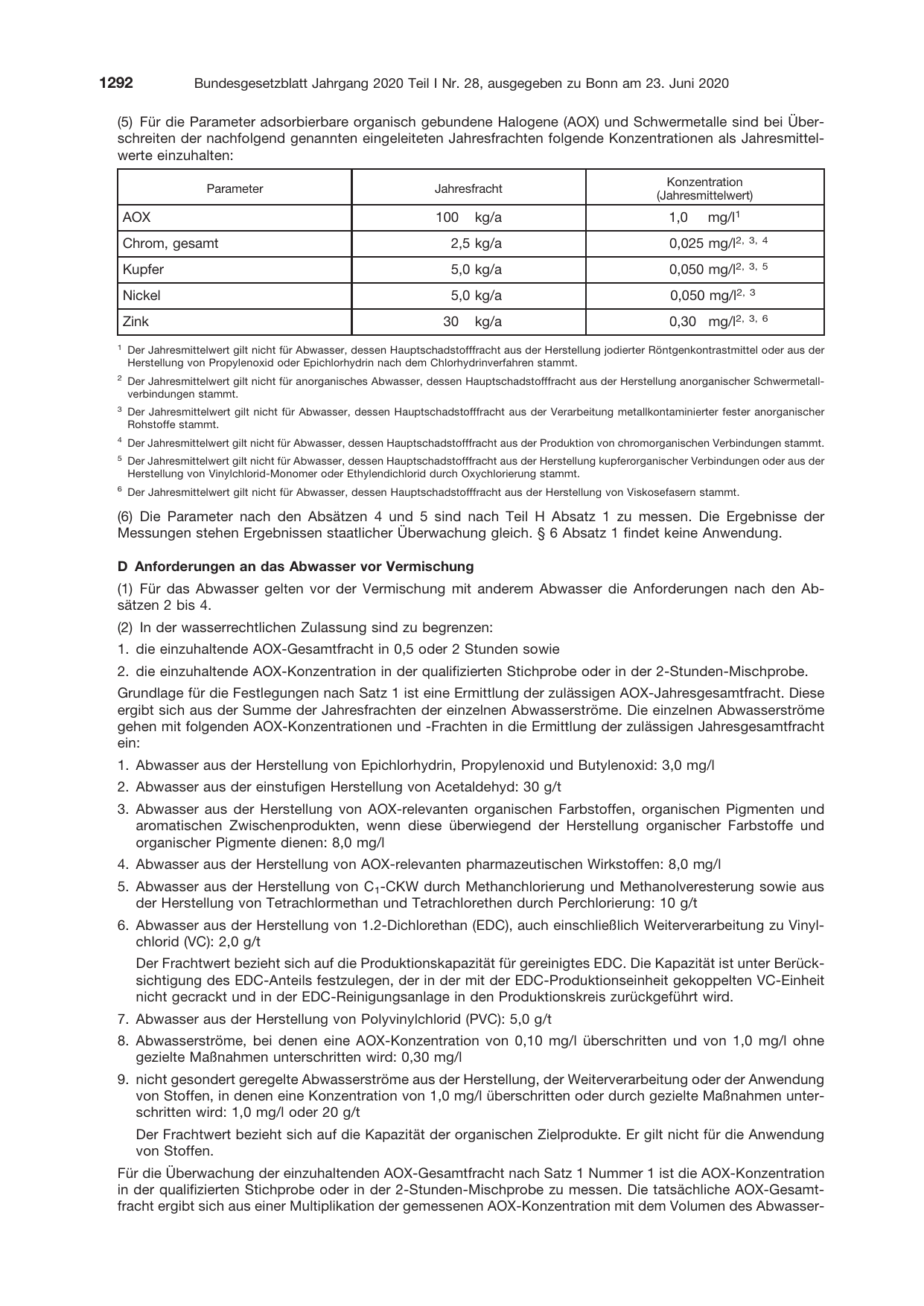 BGBl. 2020, Seite 1292 — Originalseite als Abbildung