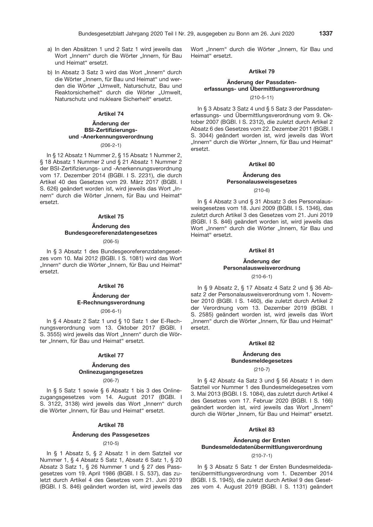 BGBl. 2020, Seite 1337 — Originalseite als Abbildung