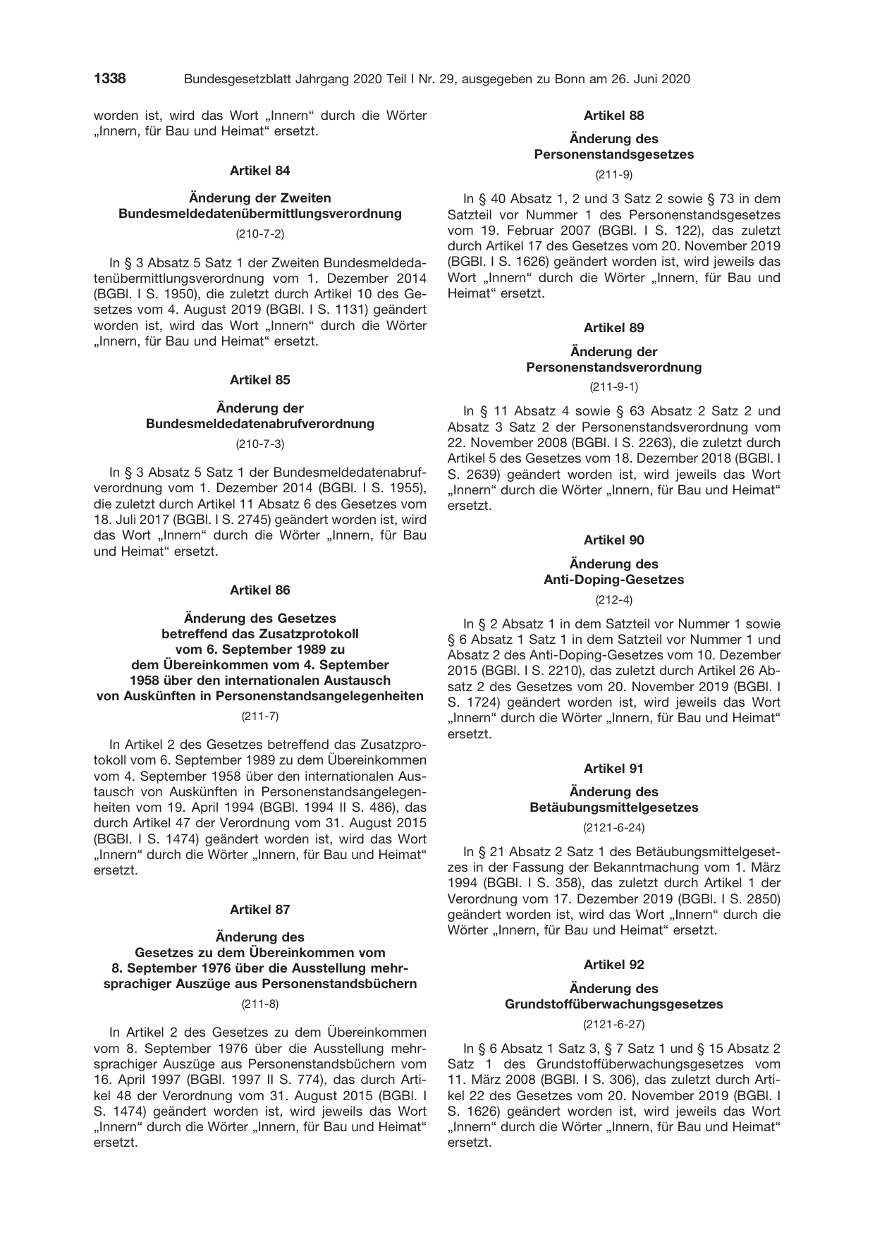 BGBl. 2020, Seite 1338 — Originalseite als Abbildung