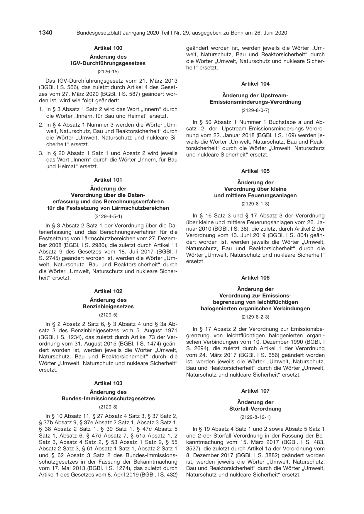 BGBl. 2020, Seite 1340 — Originalseite als Abbildung