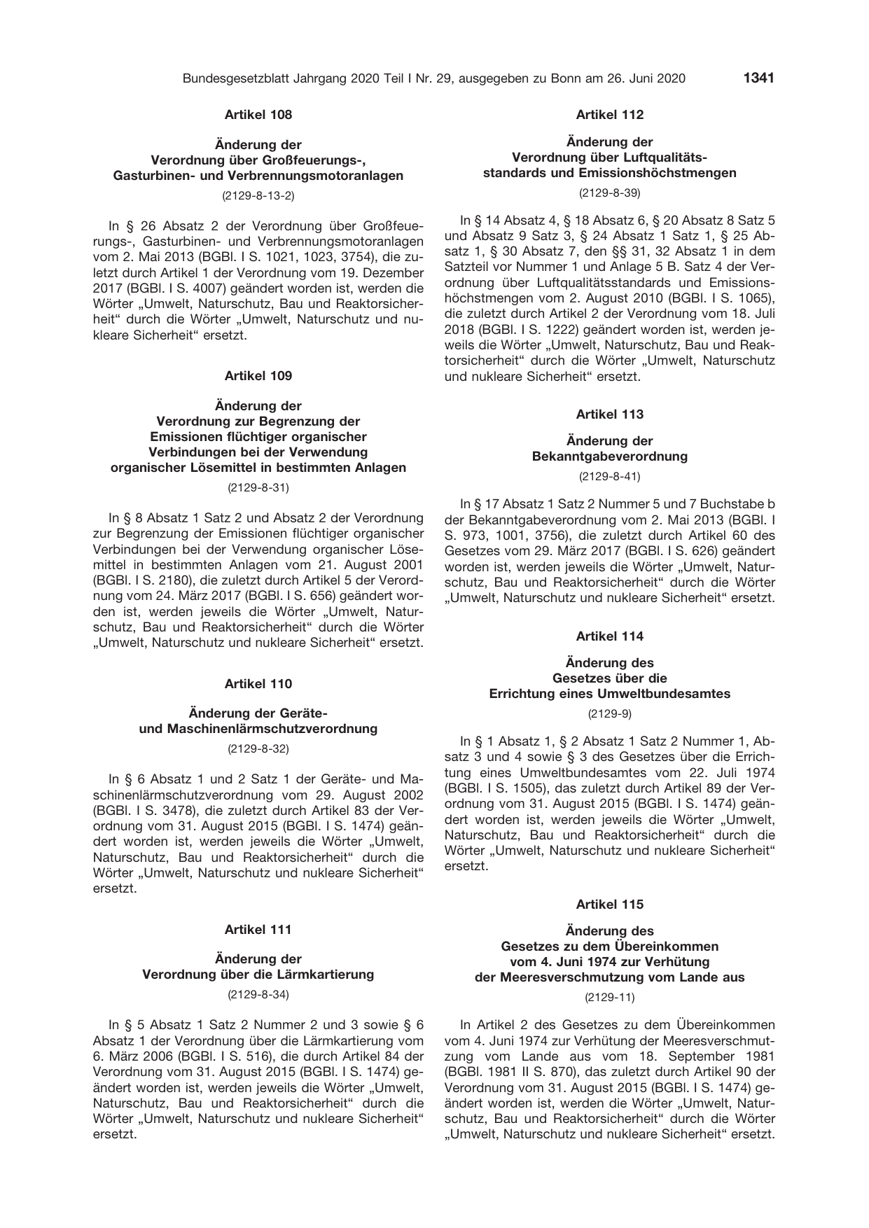 BGBl. 2020, Seite 1341 — Originalseite als Abbildung