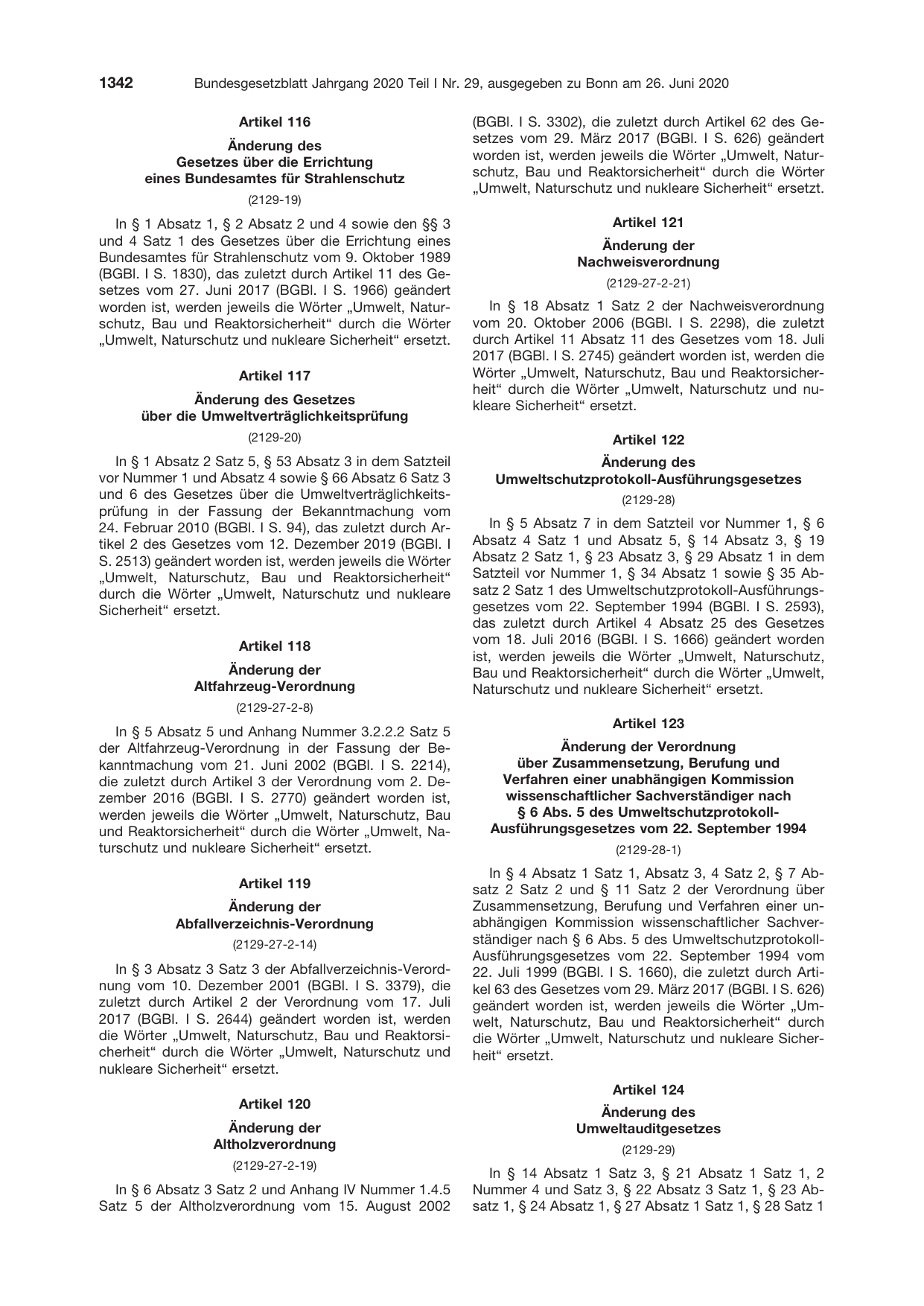 BGBl. 2020, Seite 1342 — Originalseite als Abbildung