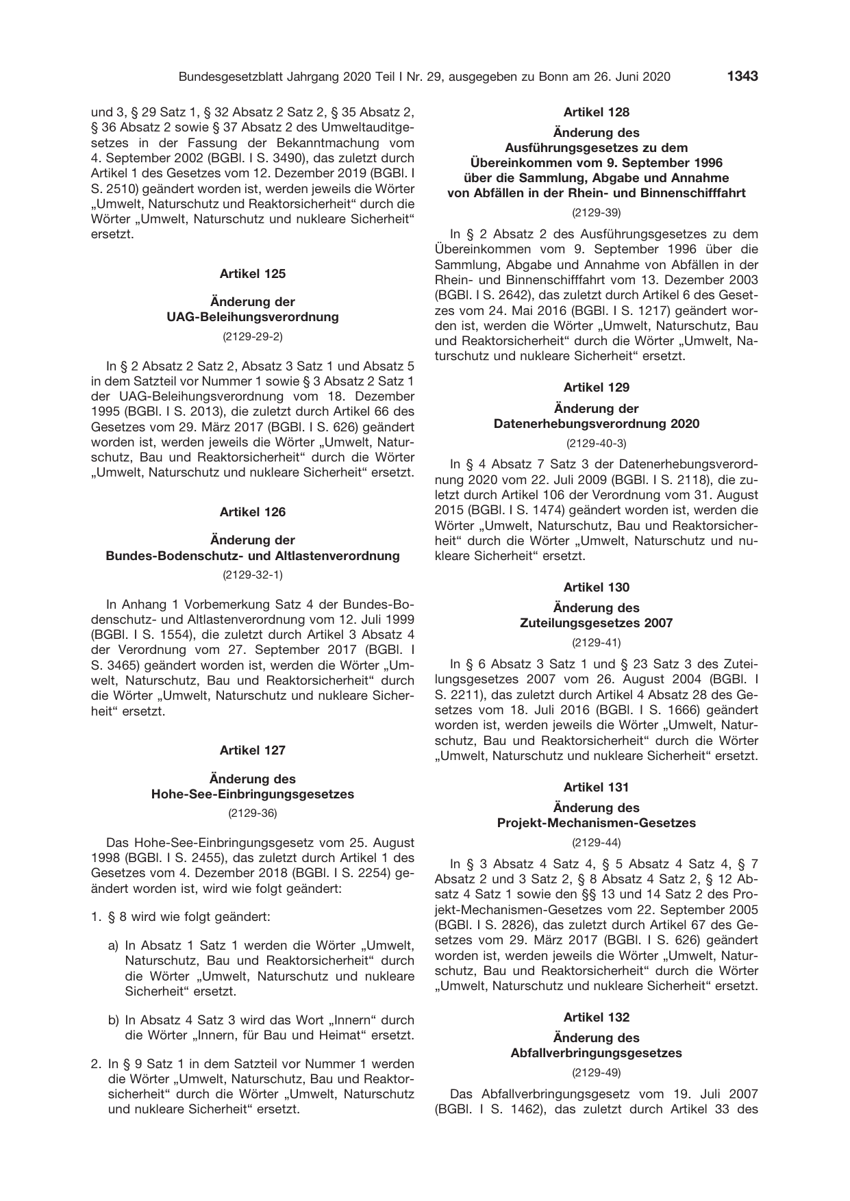 BGBl. 2020, Seite 1343 — Originalseite als Abbildung