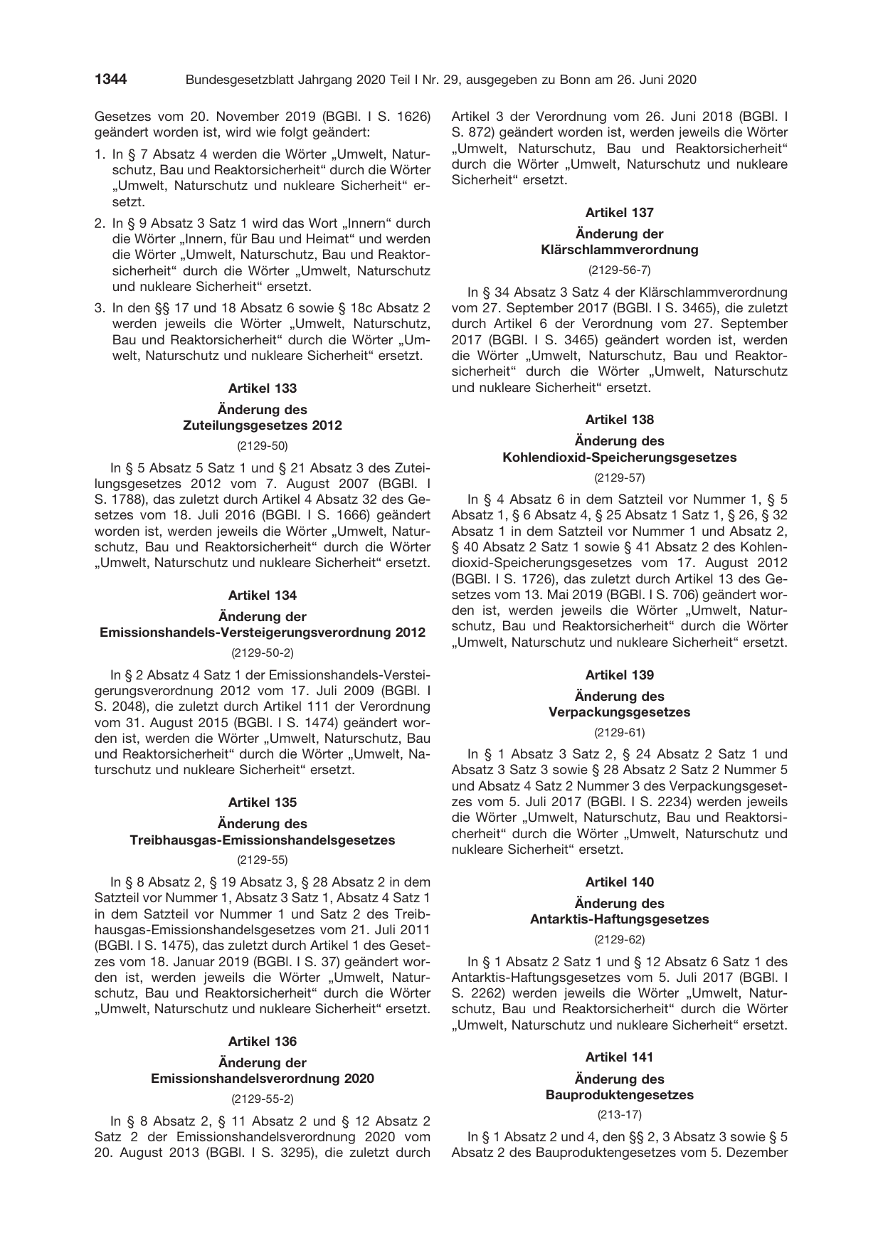 BGBl. 2020, Seite 1344 — Originalseite als Abbildung