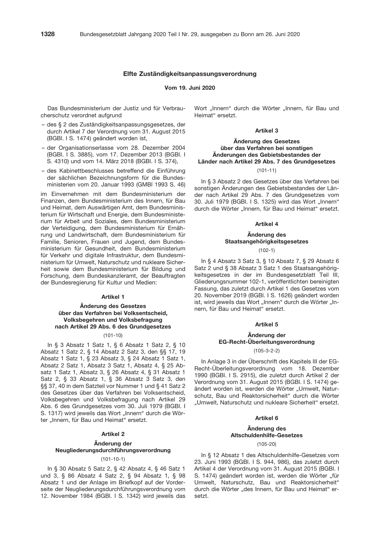 BGBl. 2020, Seite 1328 — Originalseite als Abbildung