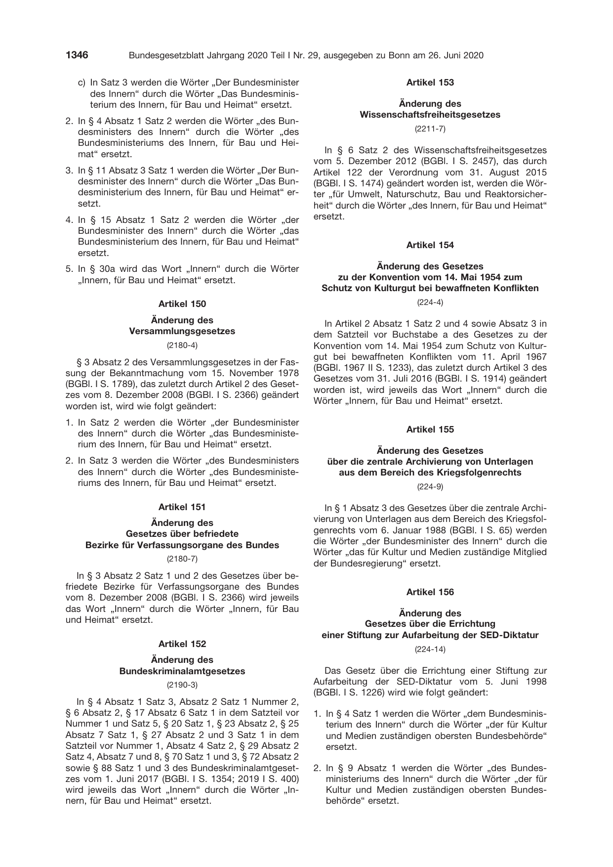 BGBl. 2020, Seite 1346 — Originalseite als Abbildung