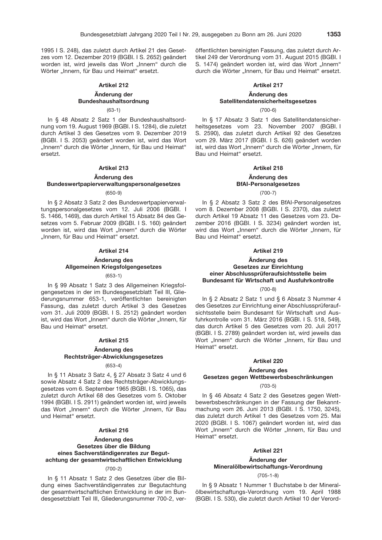 BGBl. 2020, Seite 1353 — Originalseite als Abbildung