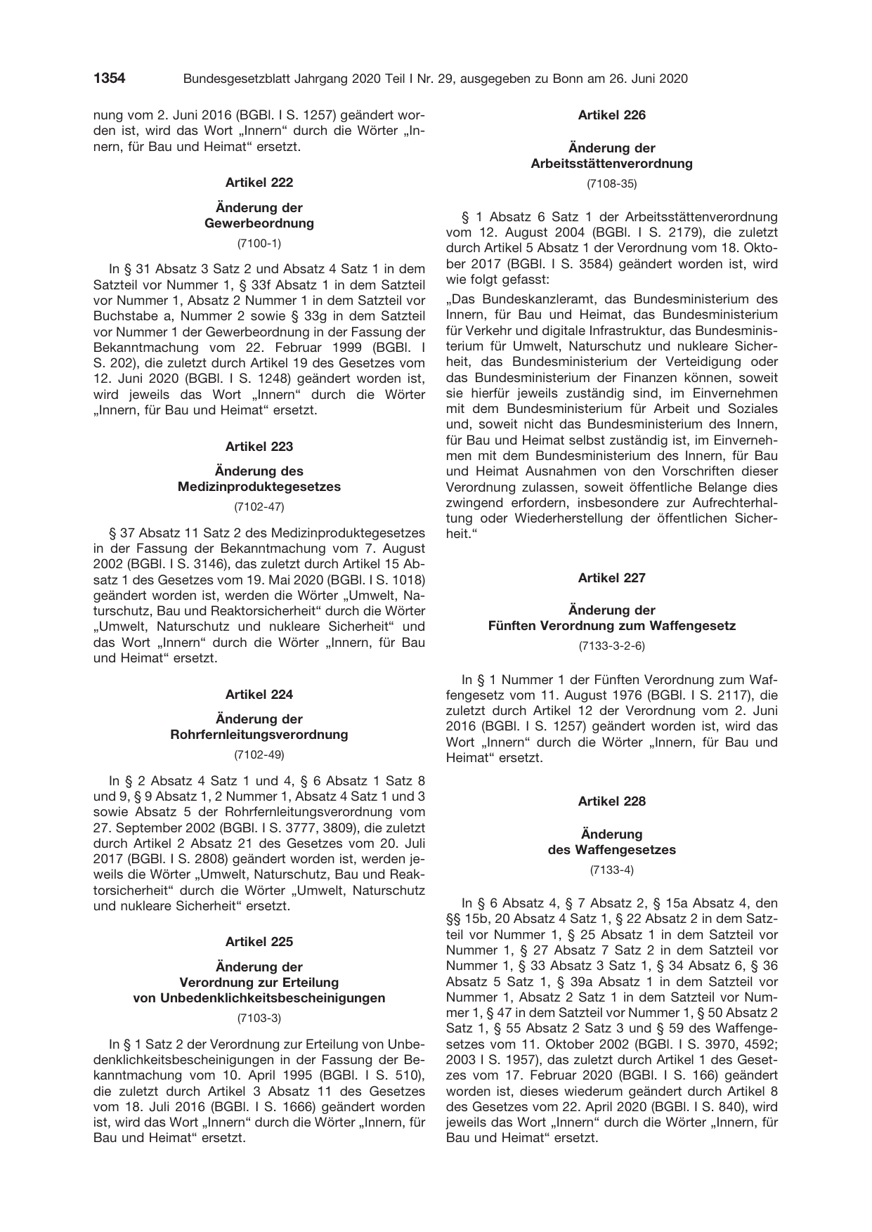 BGBl. 2020, Seite 1354 — Originalseite als Abbildung