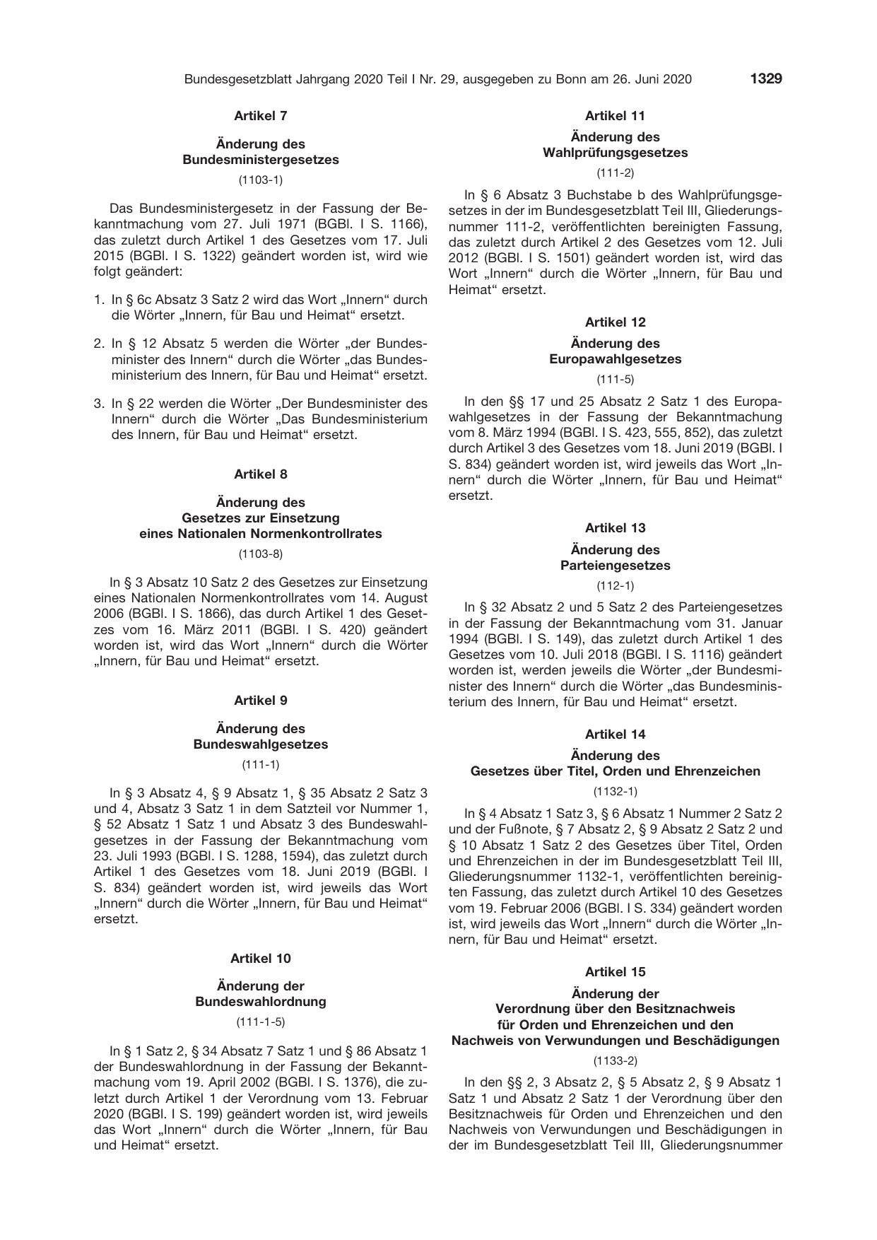 BGBl. 2020, Seite 1329 — Originalseite als Abbildung