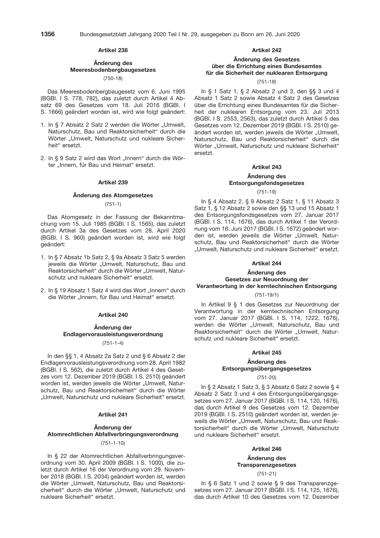 BGBl. 2020, Seite 1356 — Originalseite als Abbildung