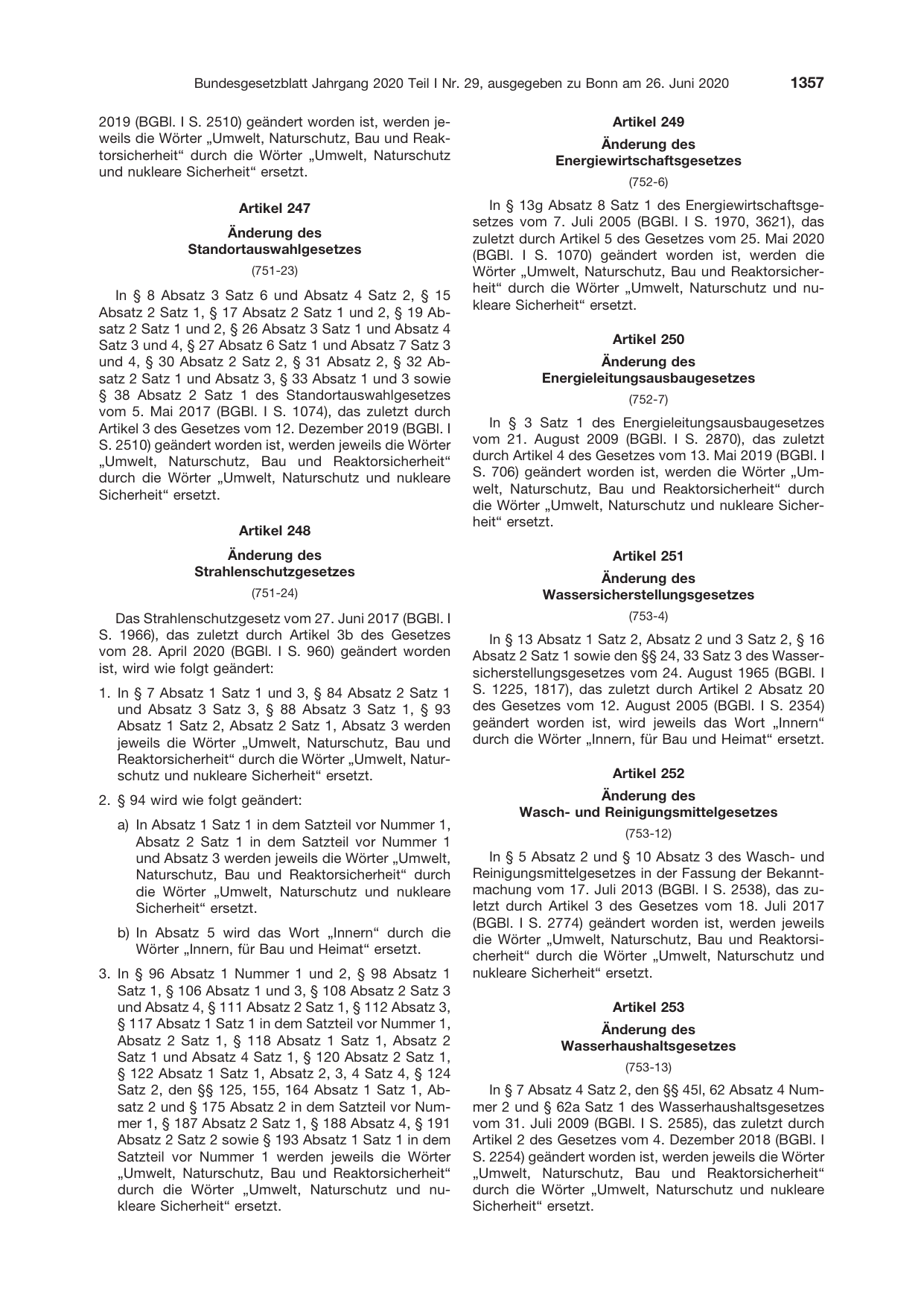 BGBl. 2020, Seite 1357 — Originalseite als Abbildung