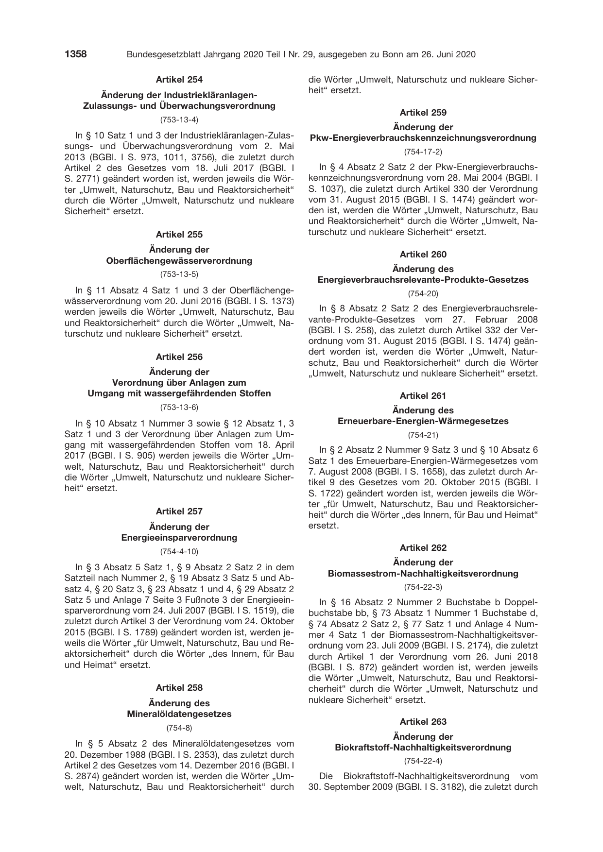 BGBl. 2020, Seite 1358 — Originalseite als Abbildung