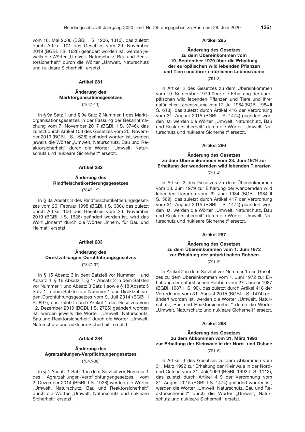 BGBl. 2020, Seite 1361 — Originalseite als Abbildung