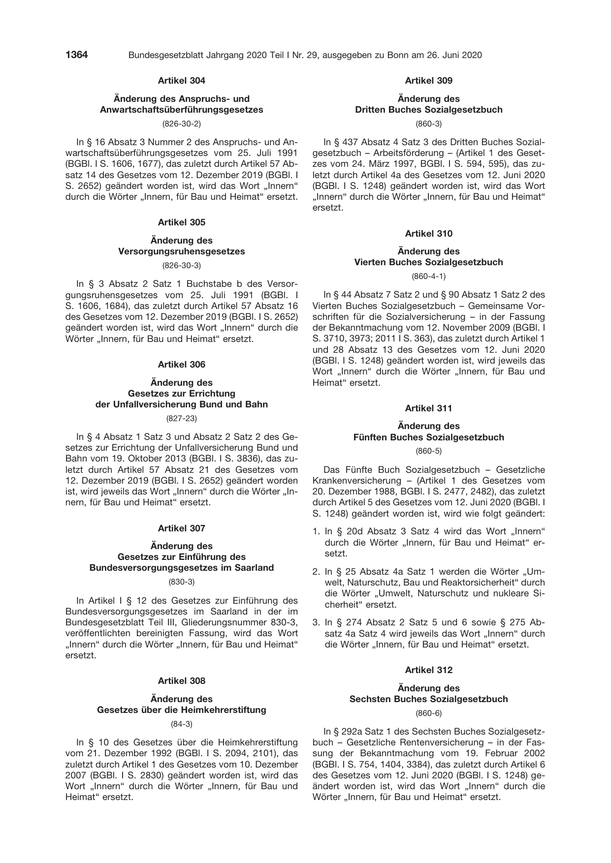 BGBl. 2020, Seite 1364 — Originalseite als Abbildung