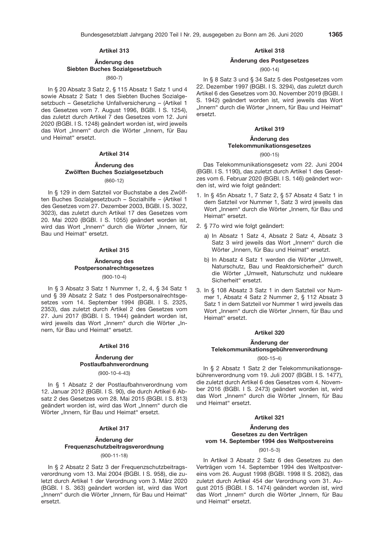 BGBl. 2020, Seite 1365 — Originalseite als Abbildung