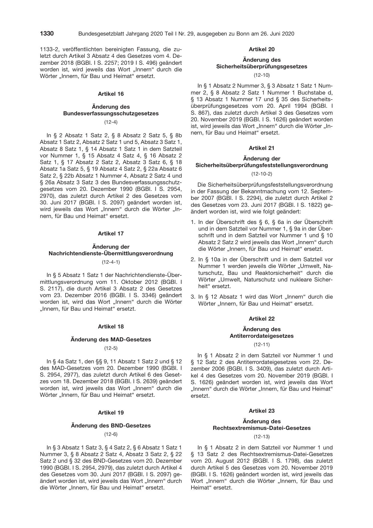 BGBl. 2020, Seite 1330 — Originalseite als Abbildung