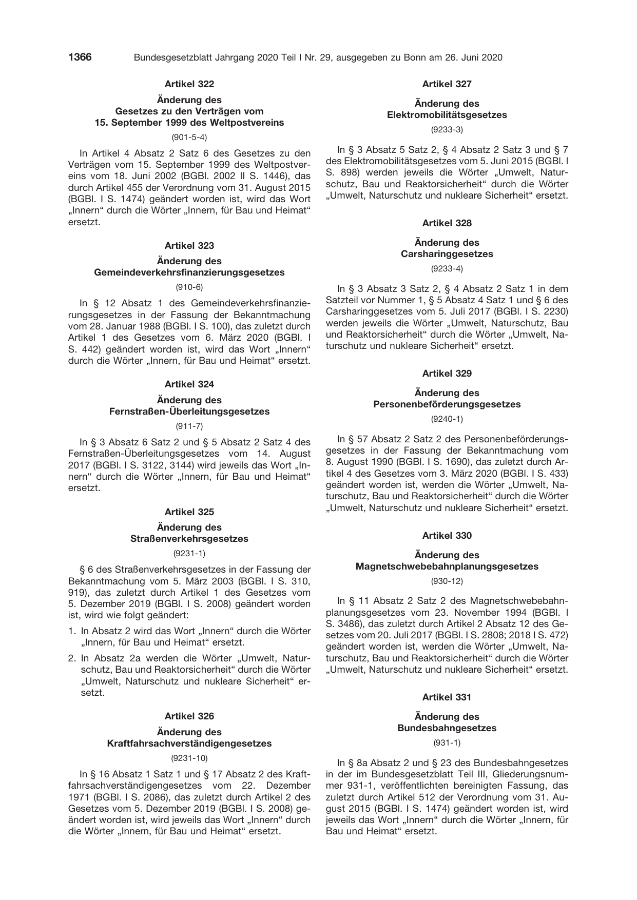 BGBl. 2020, Seite 1366 — Originalseite als Abbildung